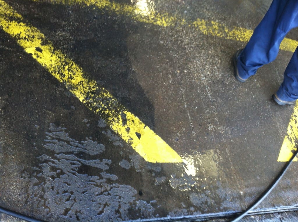 The area on the right was cleaned with Petrox EC. Traction was maintained by the special surfactant in Petrox EC.
